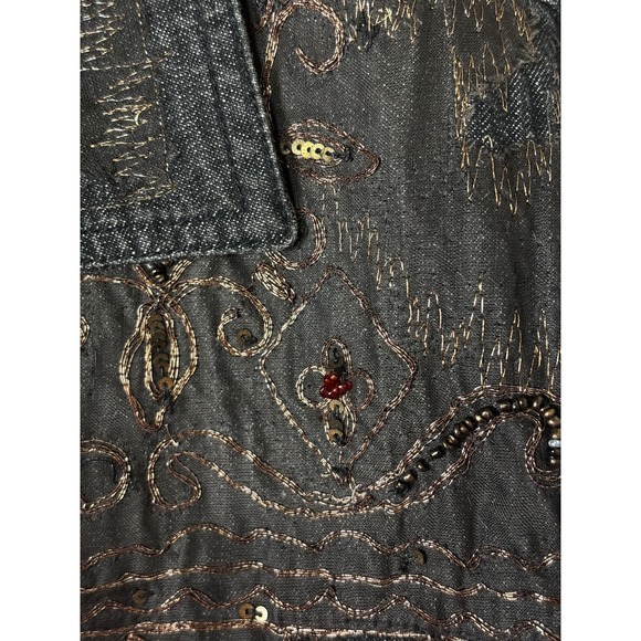 Vintage Chico's Embroidered Denim Jacket M Copper Beaded Y2K Boho Western - Picture 9 of 11